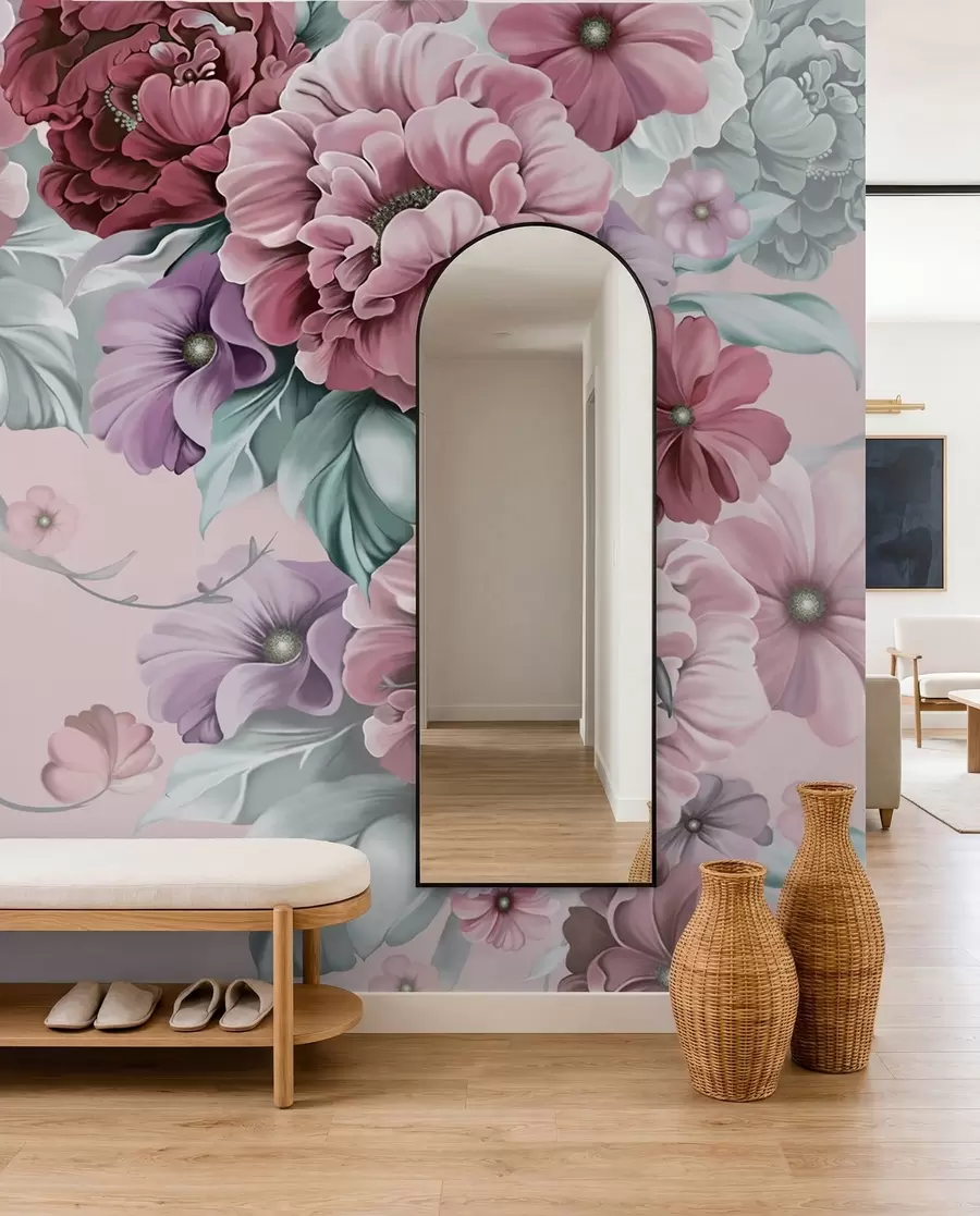 murales de pared Delicadas flores azules en tonos rosados u59900v1