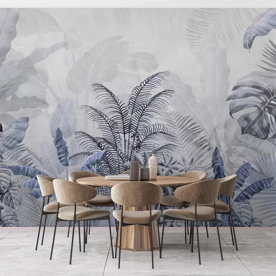 murales de pared Palmeras de color gris en colores azules u71284v1