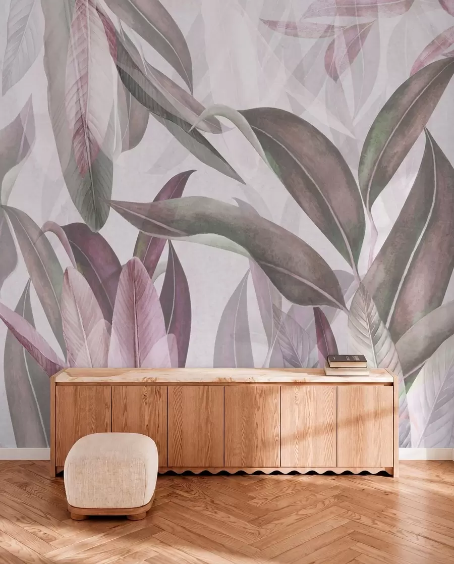 murales de pared Capas de hojas rosas y grises u94302v3