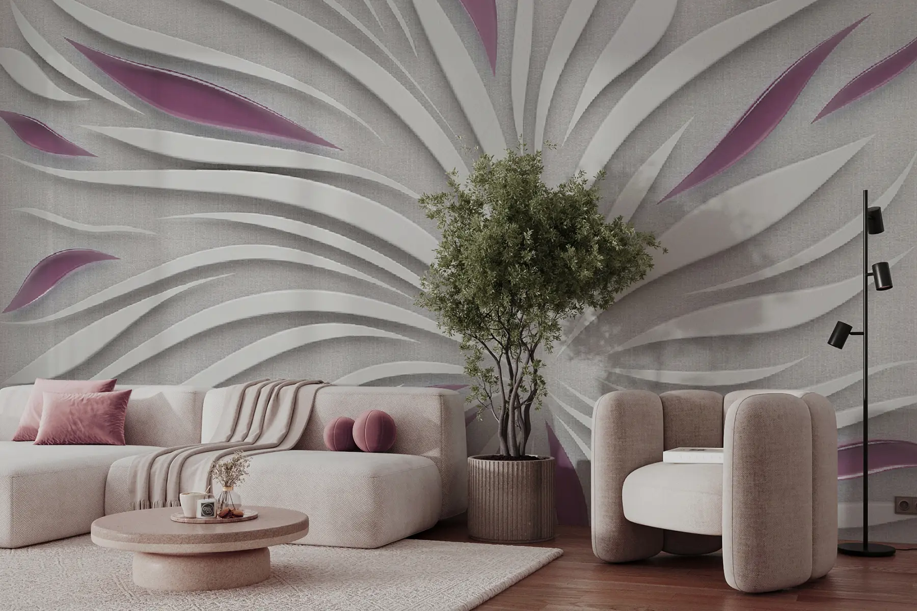 murales de pared Flor abstracta sobre tela en tonos rosas u06452v4