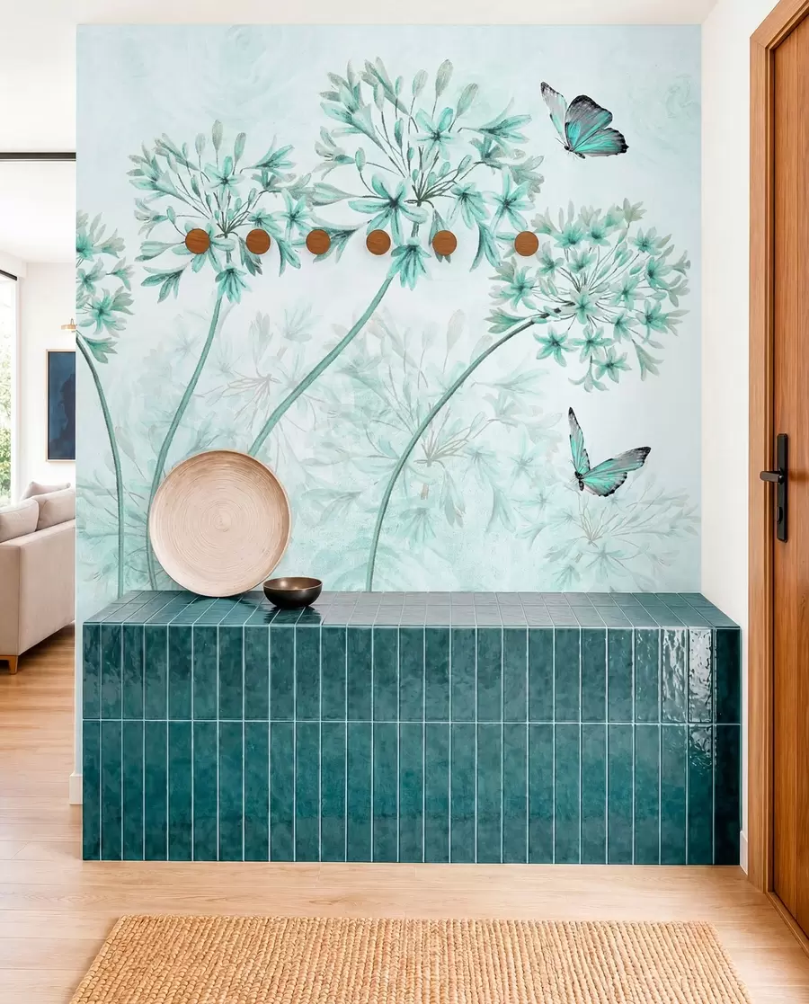 murales de pared Planta, flor y azul en colores azules u35495v2
