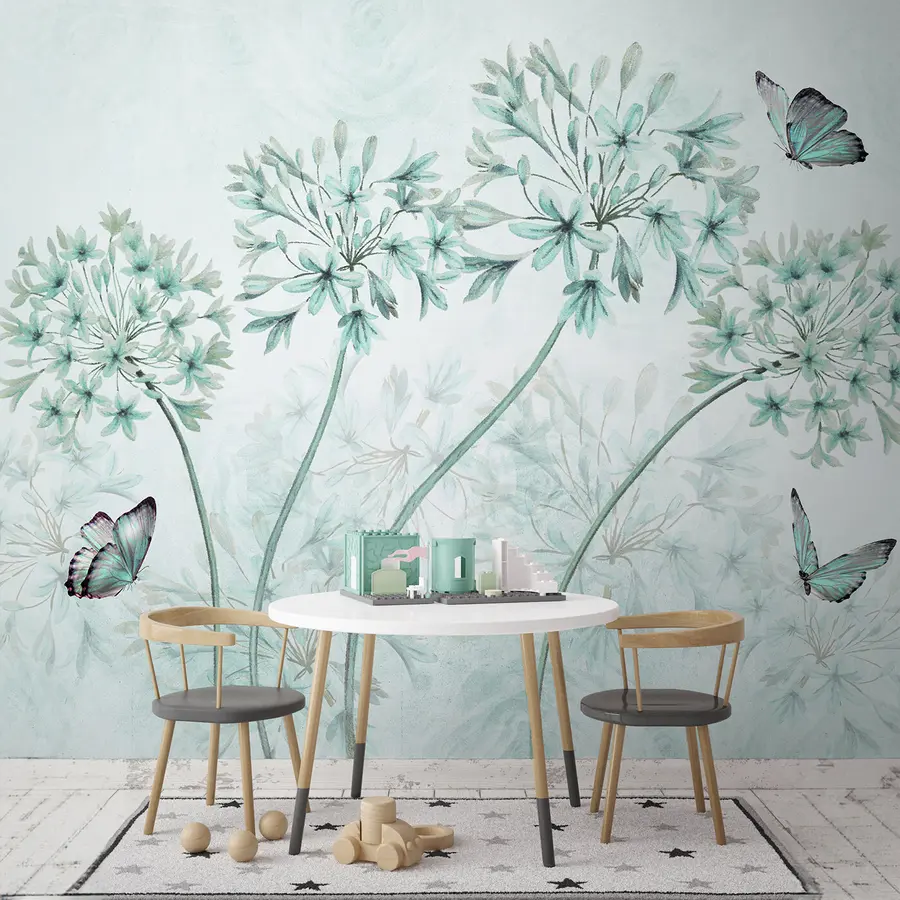 murales de pared Planta, flor y azul en colores azules u35495v2