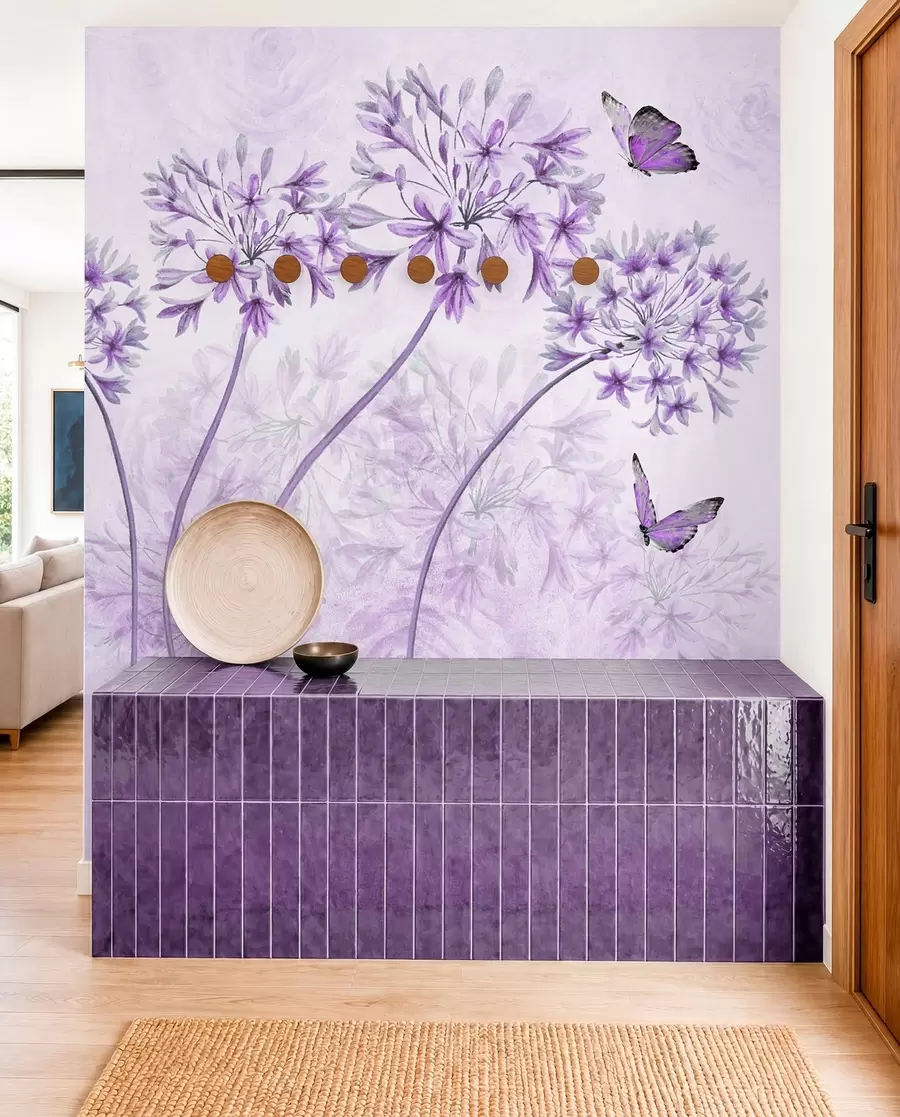 murales de pared Planta, flor y azul en colores rosados u35495v3