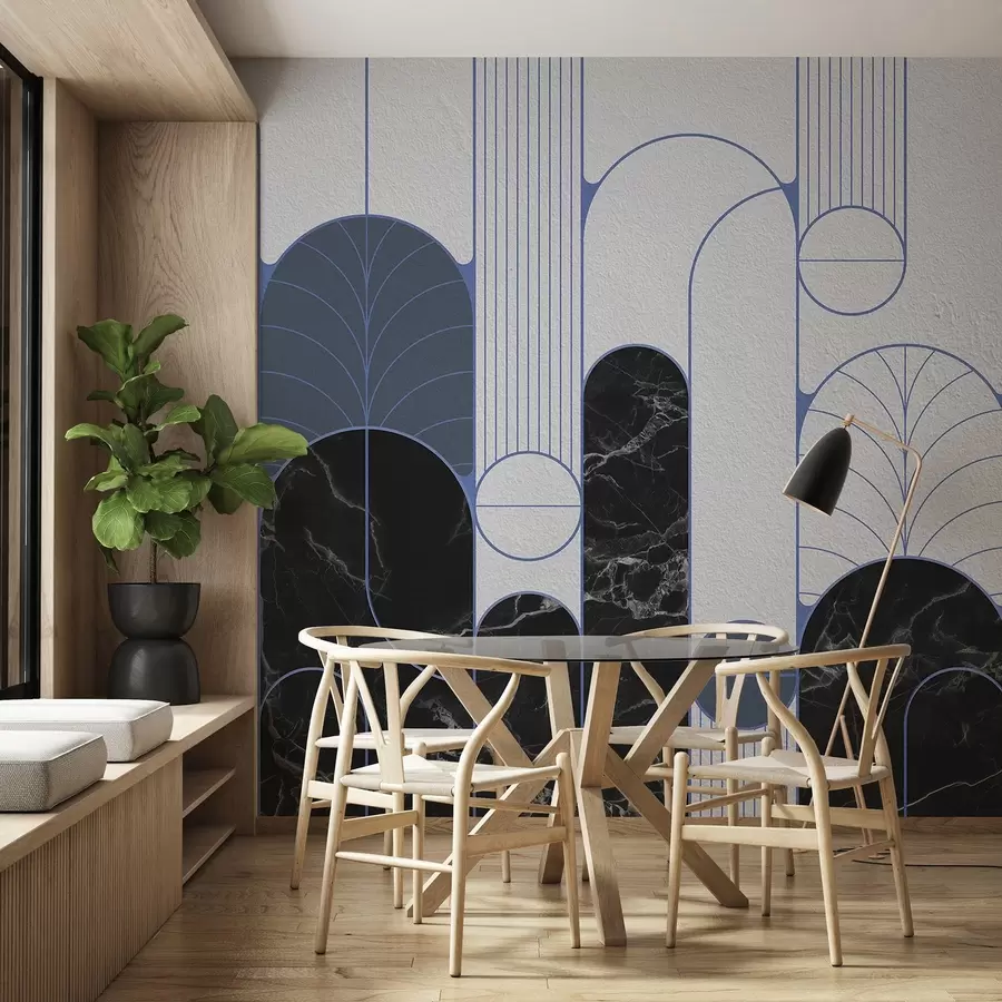 murales de pared Arcos de estilo Art Déco en tonos azules u73101v1