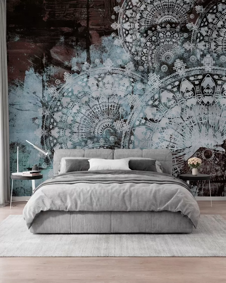 murales de pared Mandala vintage en tonos azules u93958v1