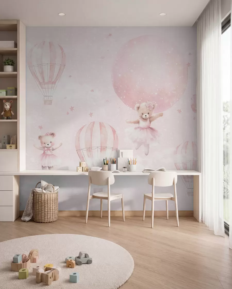 murales de pared Osos bailarines y globos rosas u97954