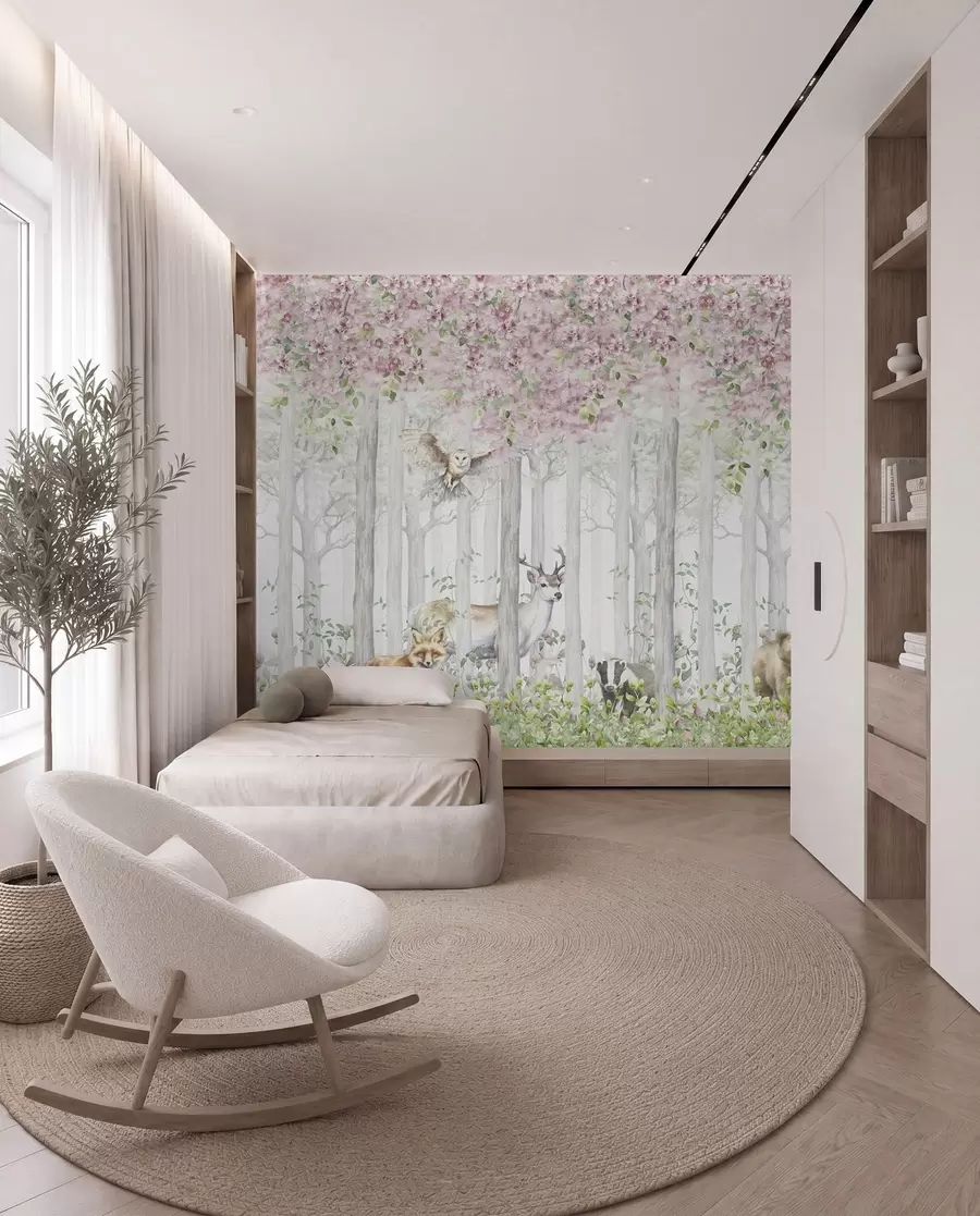 murales de pared Bosque florido en la bruma u97614