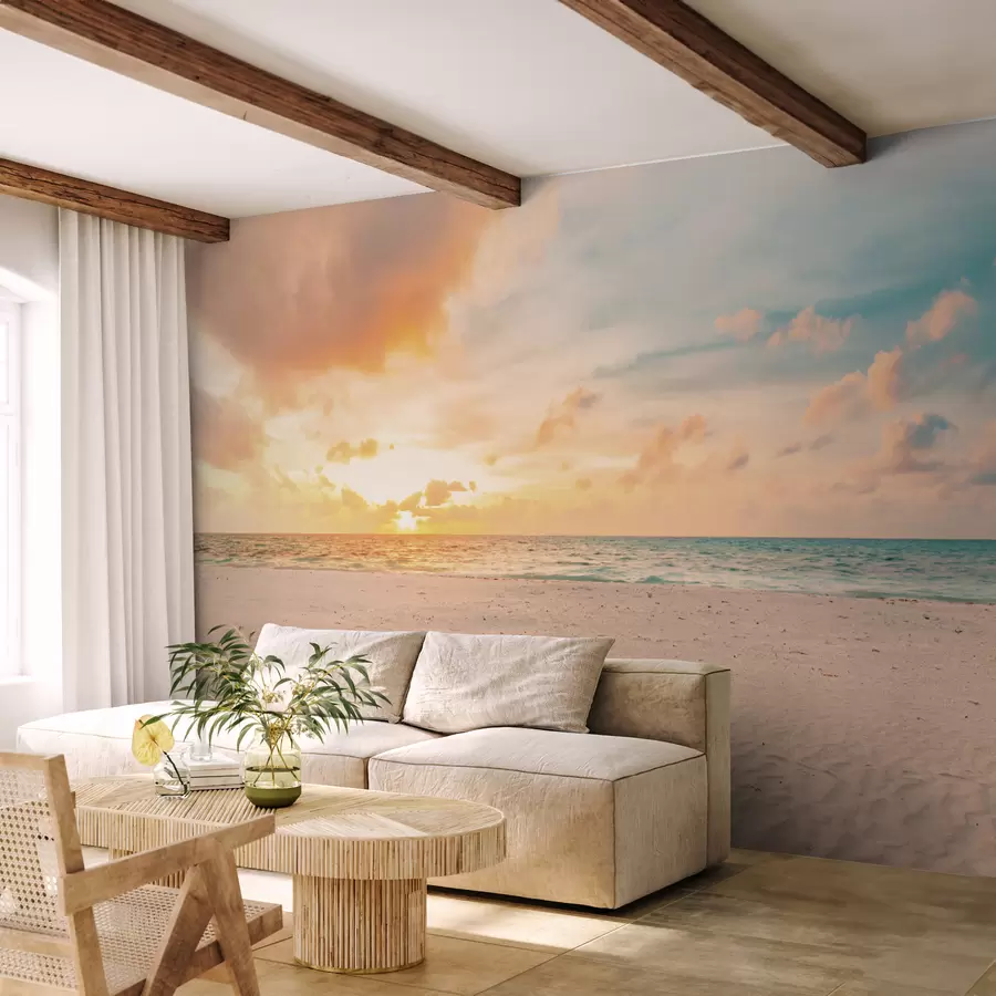 murales de pared Playa arena blanca mar y olas u97894