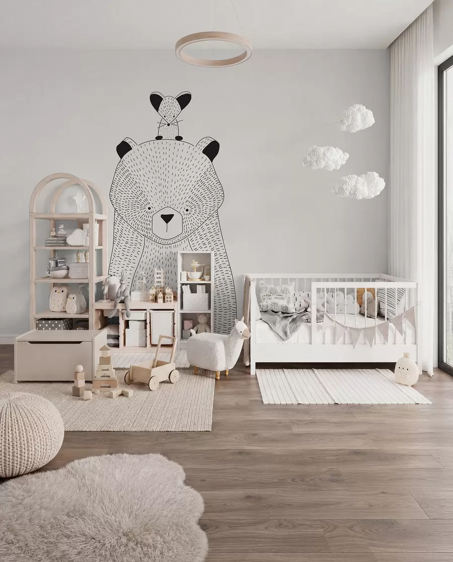 murales de pared Un osito de peluche con un ratón u98483