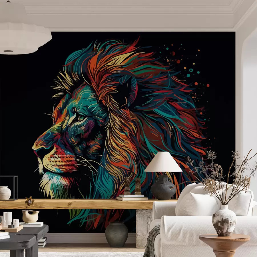 murales de pared Colorida cabeza de león en estilo pop art u98185