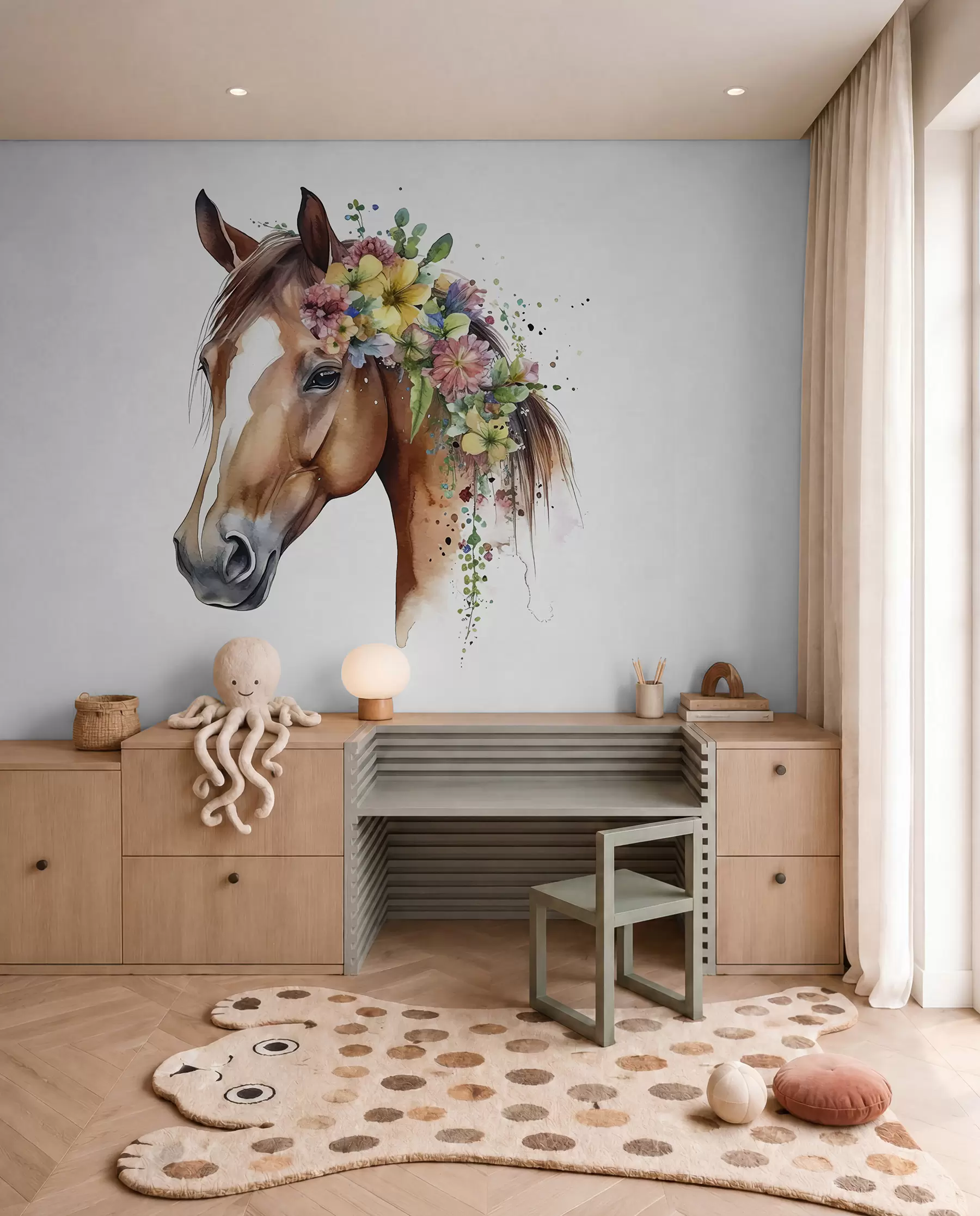 murales de pared Caballo con corona de flores u98192
