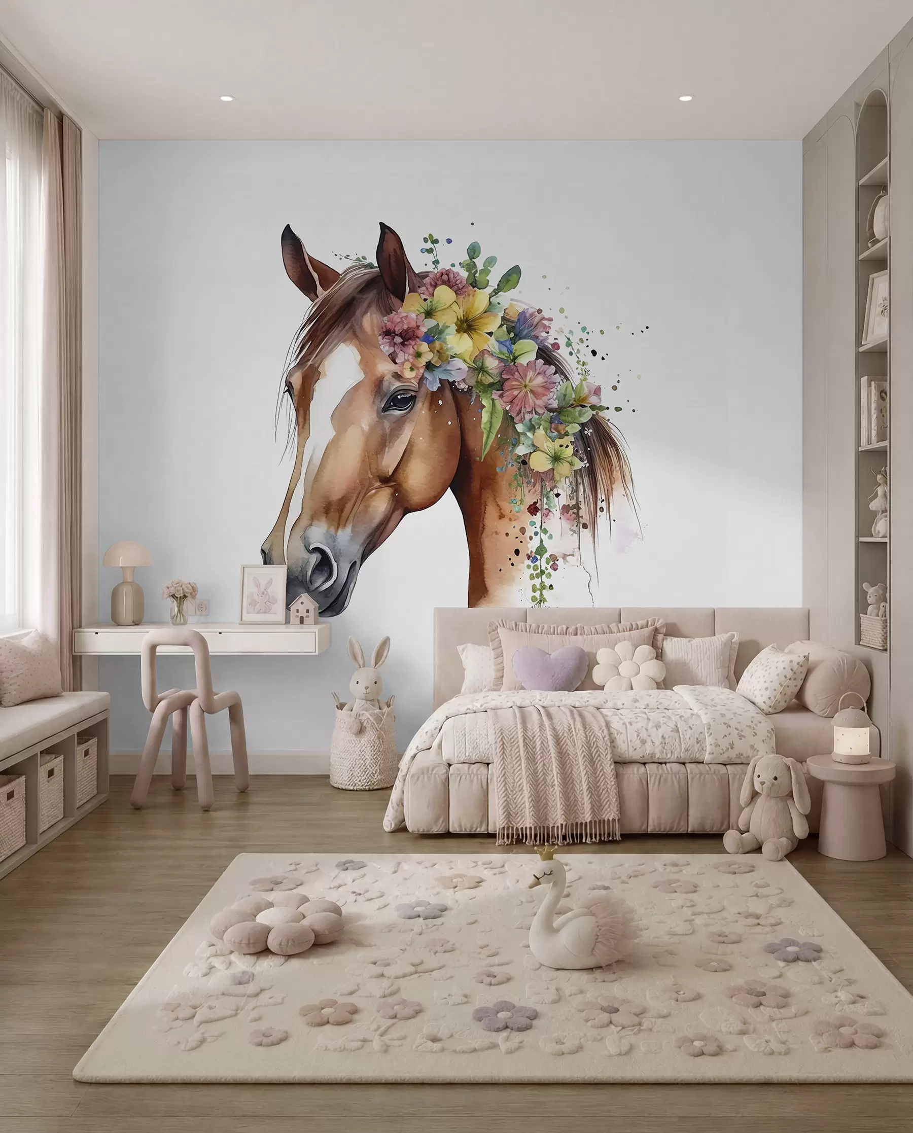 murales de pared Caballo con corona de flores u98192