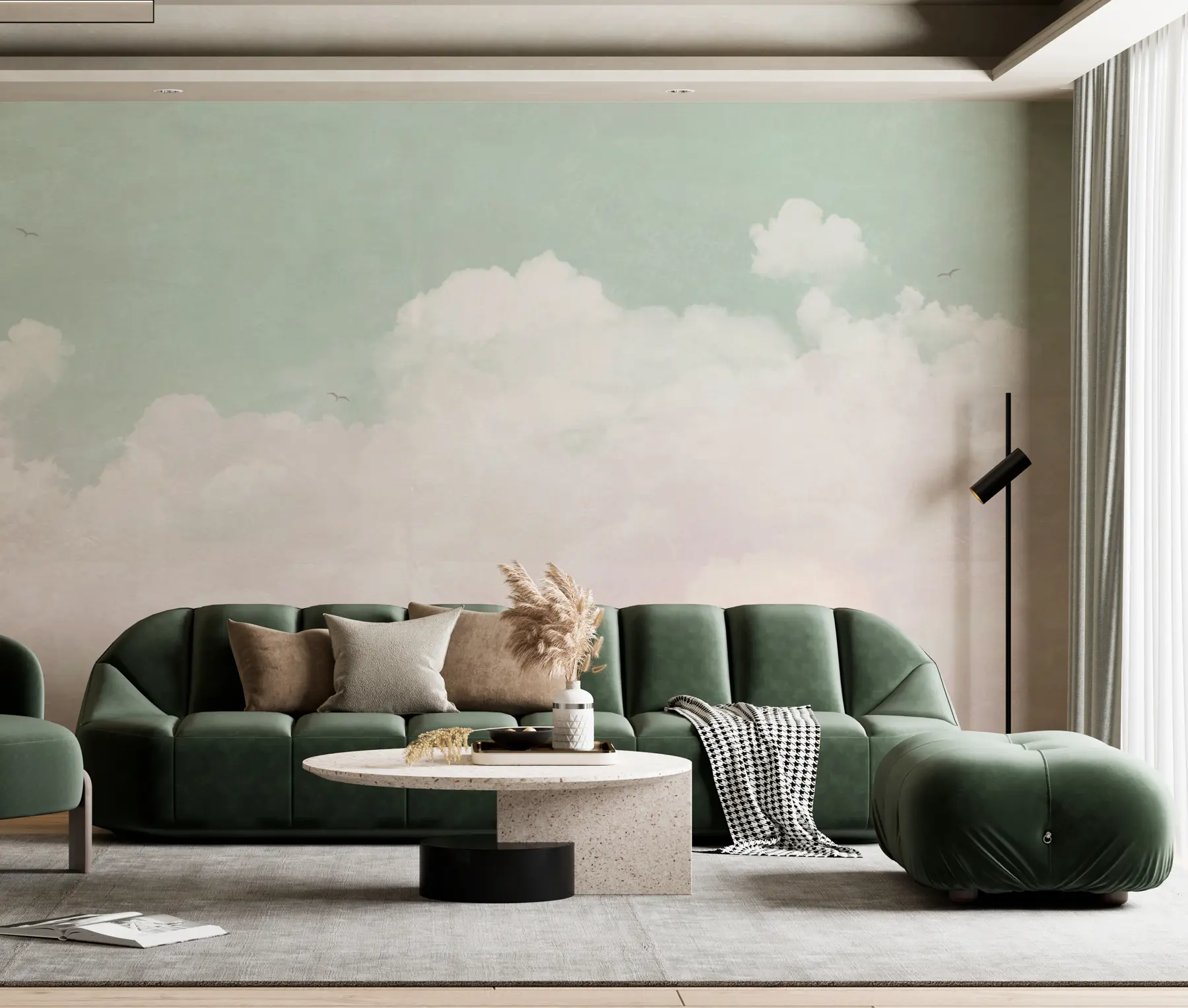 murales de pared Nubes vintage en el cielo de color verde u96783v2