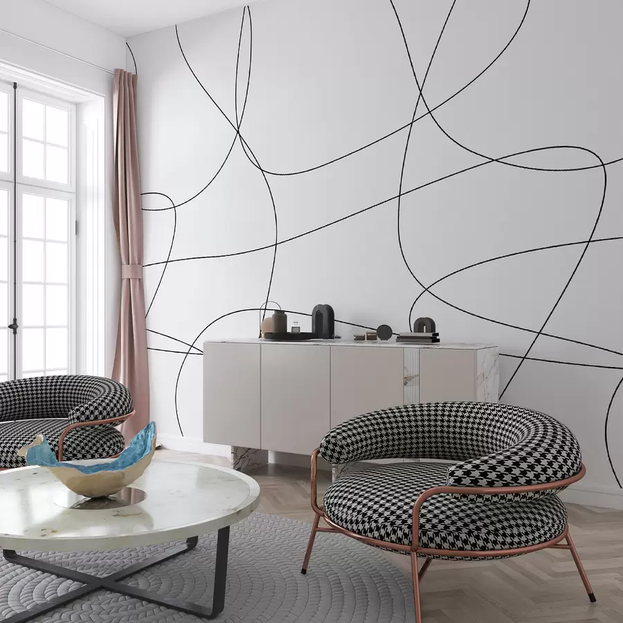 murales de pared Elegante papel pintado con líneas de estilo boho u98563