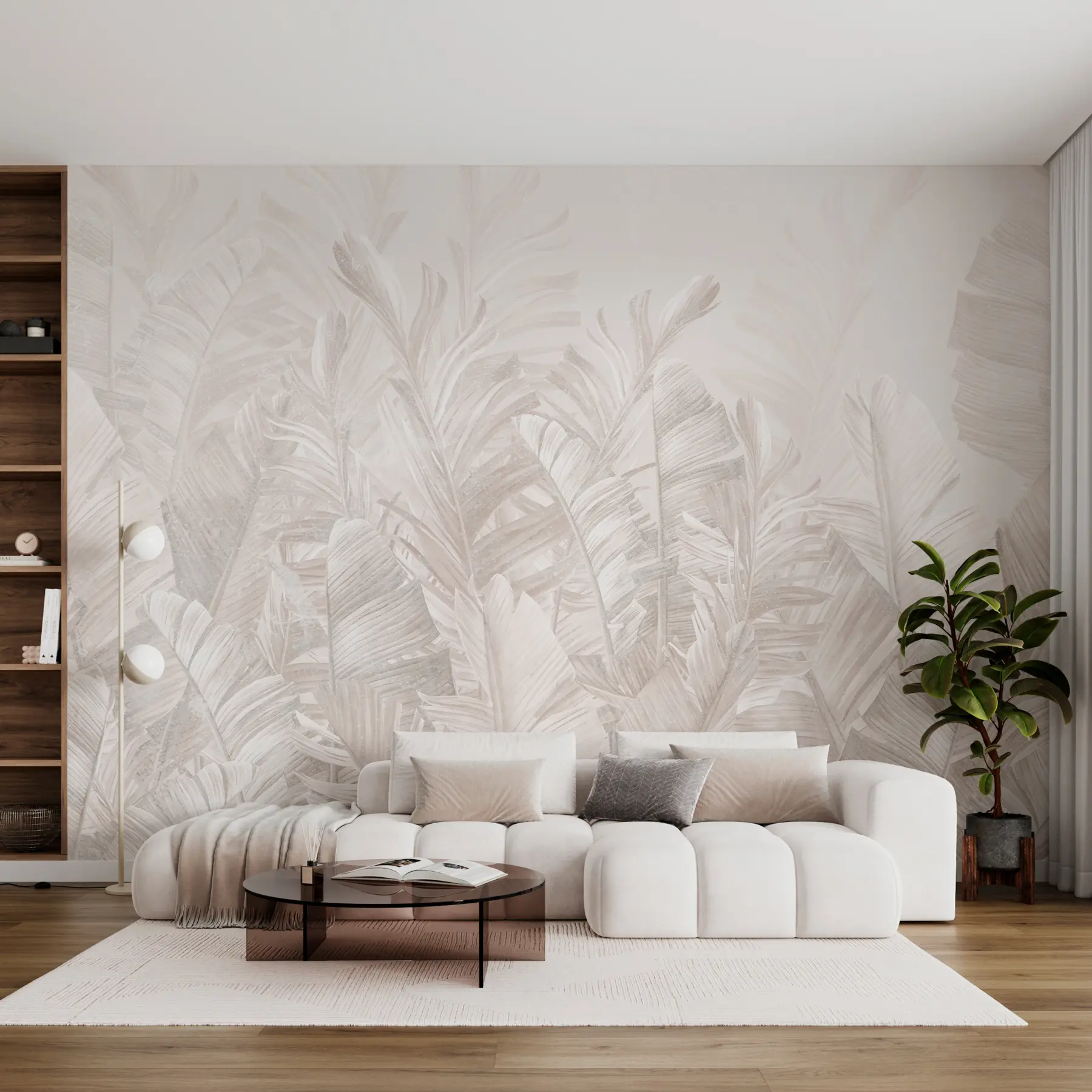 murales de pared Hojas tropicales beige de moda u98951