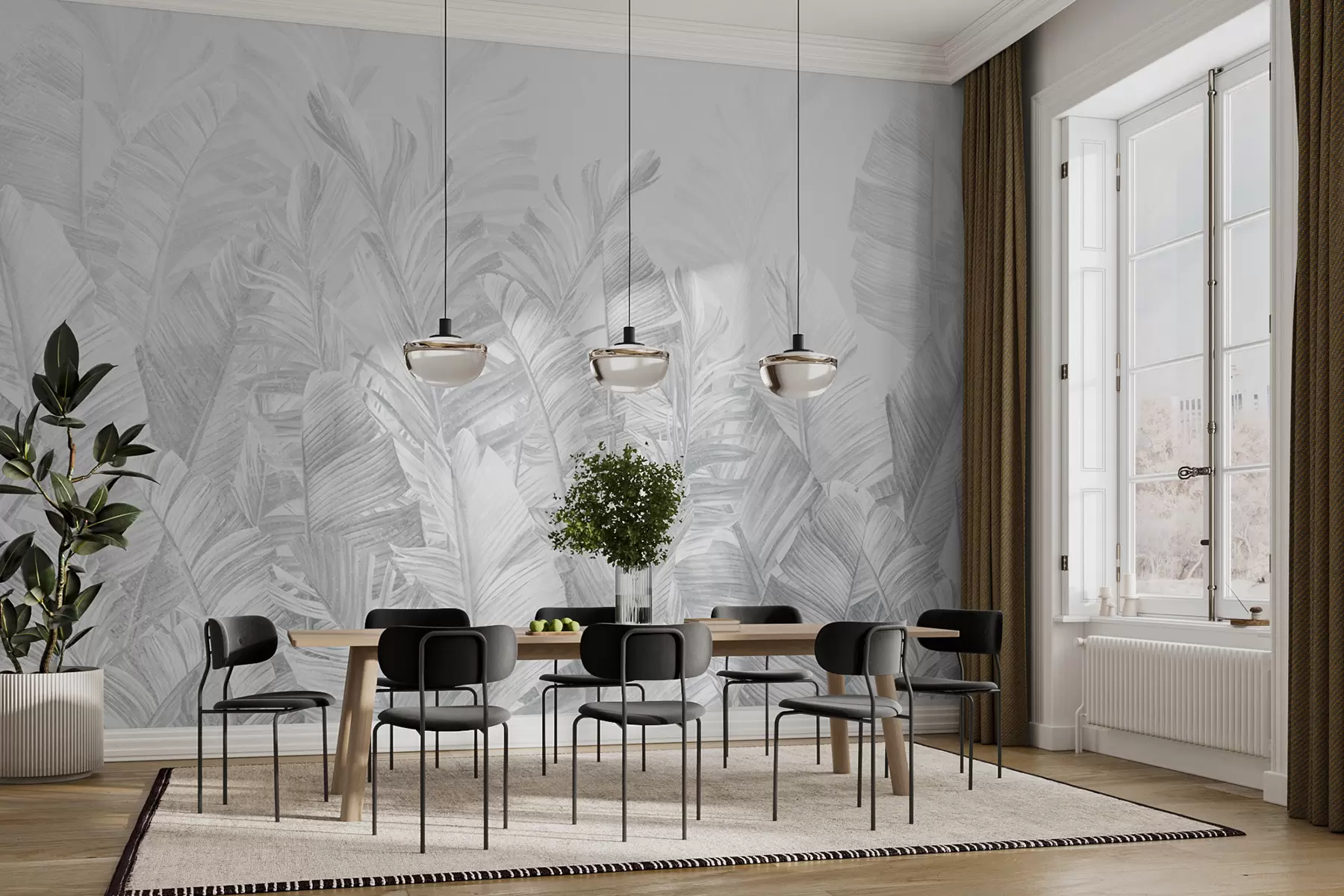 murales de pared Hojas grises tropicales de moda u98951v2