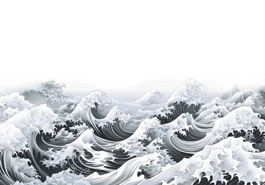 murales de pared Olas de mar de estilo japonés, tema oceánico, marino, colores suaves u98898