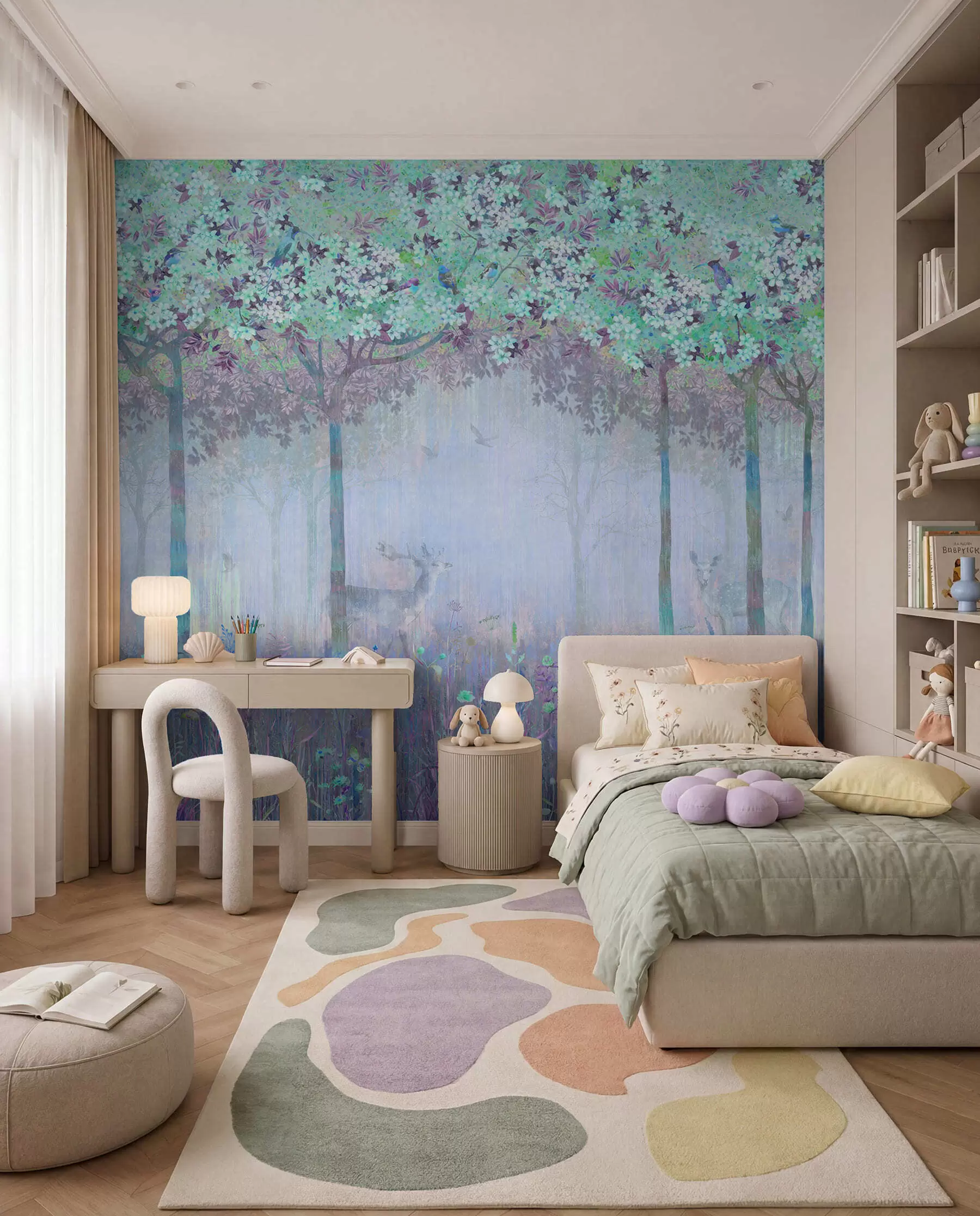 murales de pared Ciervo en un bosque azul u62100v1