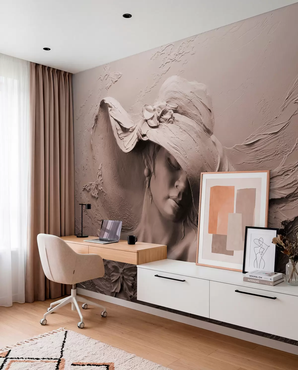murales de pared Mujer con sombrero 3D u62592v1