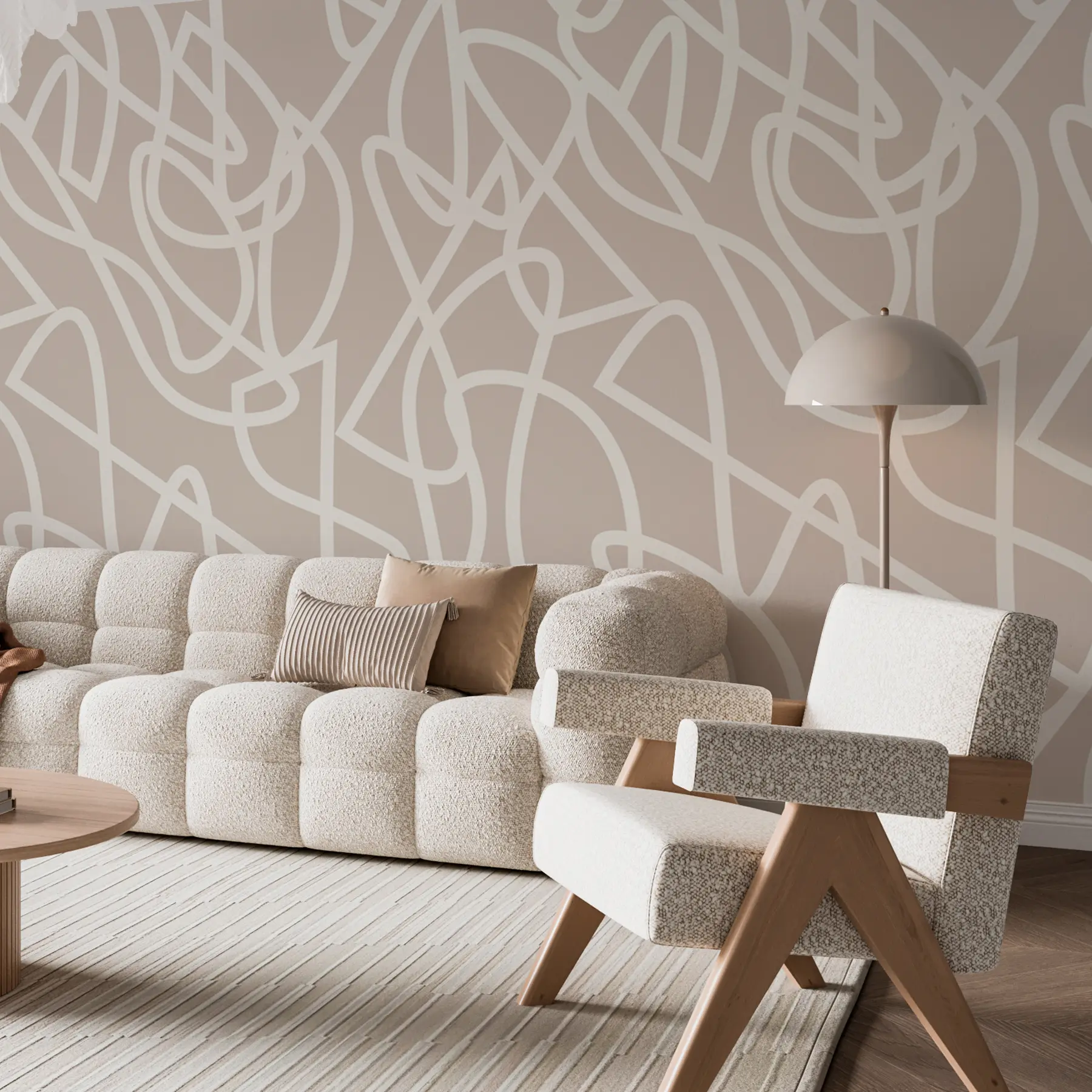 murales de pared Líneas de tendencia en estilo boho minimalista en beige u99097