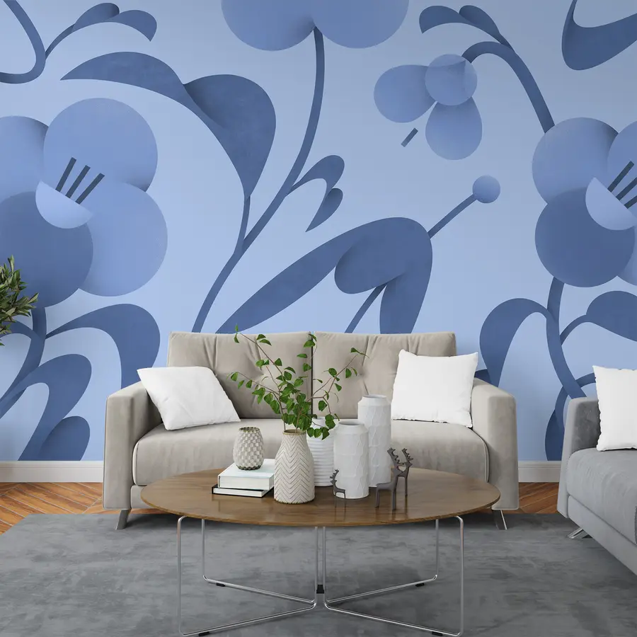 murales de pared Estampado botánico con flores decorativas en azul u99196v8