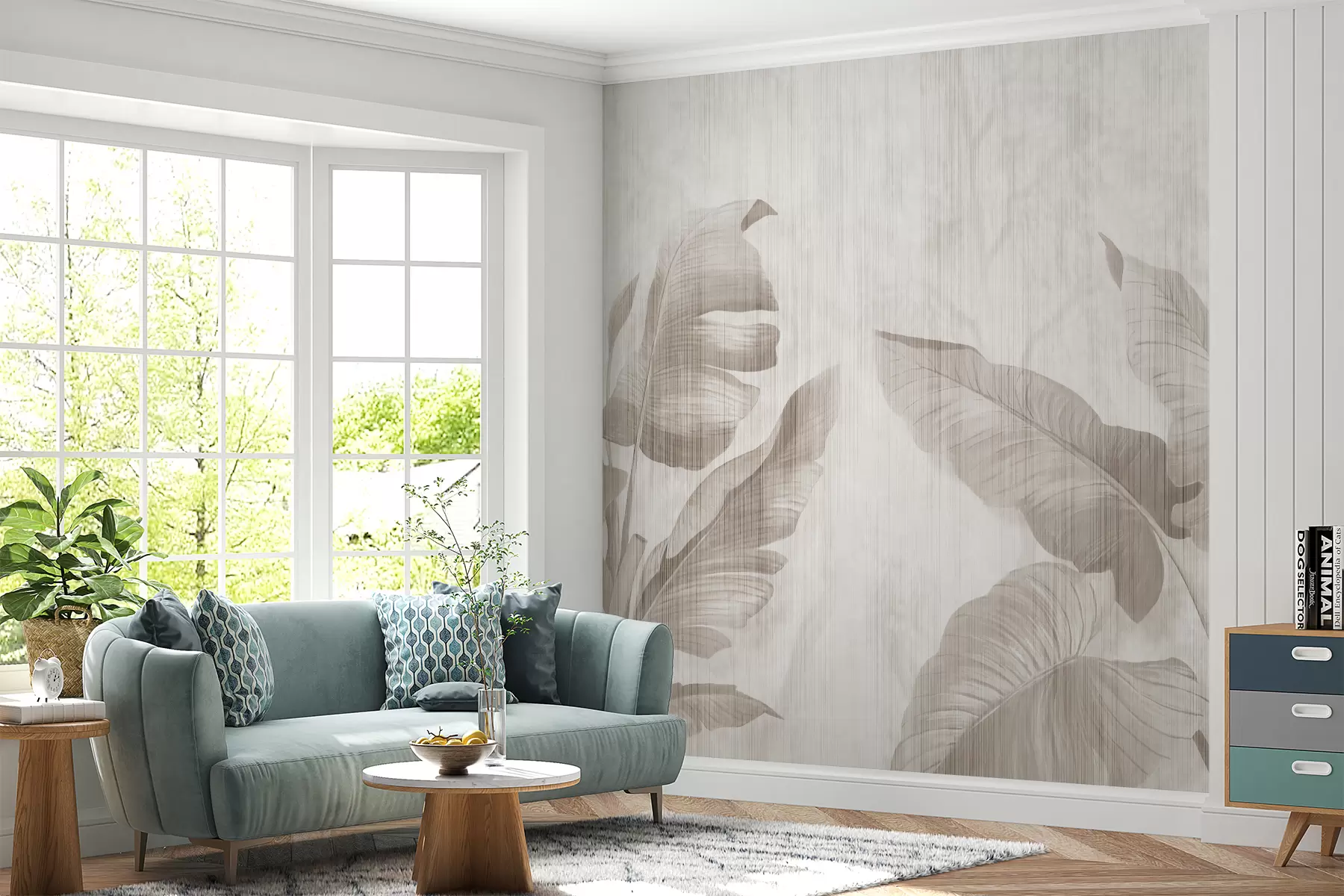 murales de pared Hojas tropicales en estilo grunge u00299d1