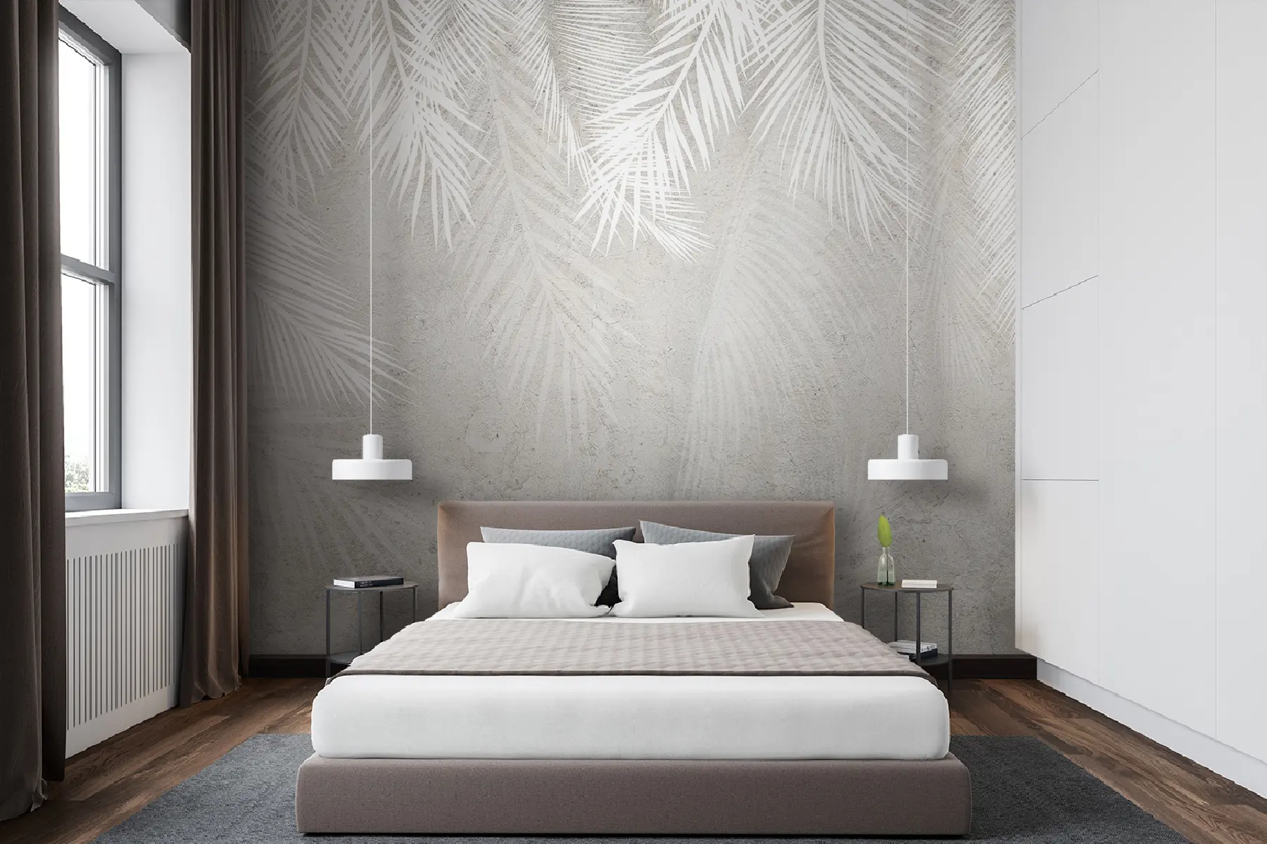 murales de pared Hojas de palmera blancas y quebradizas con textura grunge. u94286d1