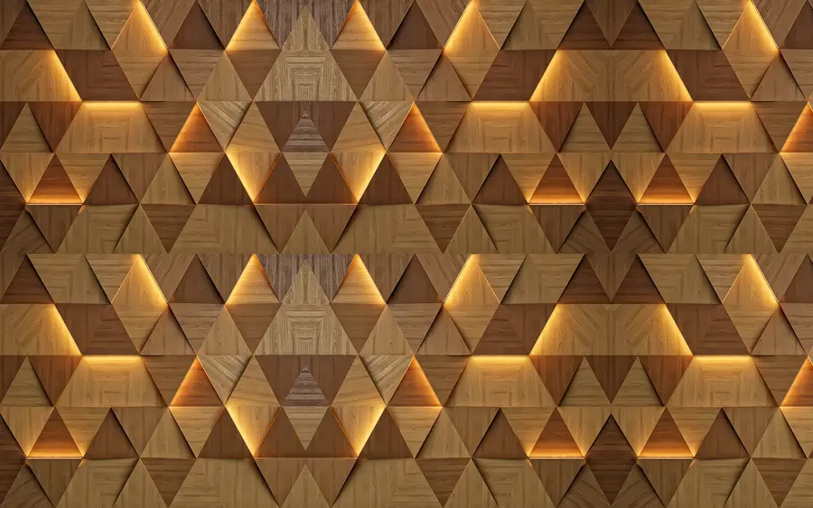 murales de pared Triángulos de madera clásicos con iluminación 3D u99280