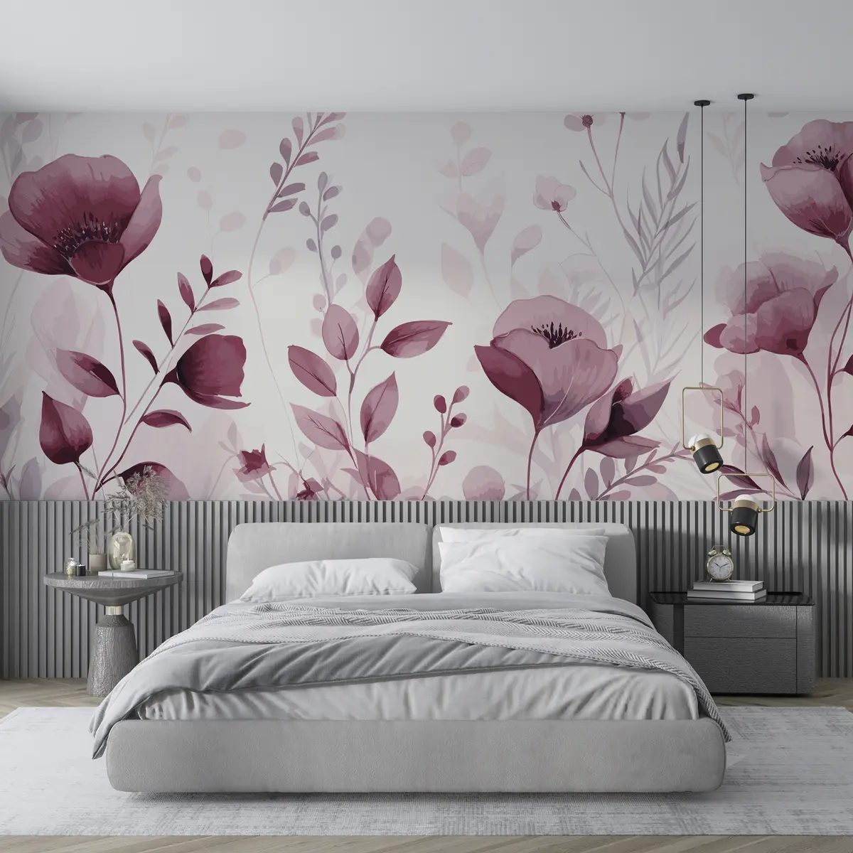 murales de pared Flores rosas sobre fondo blanco u99558