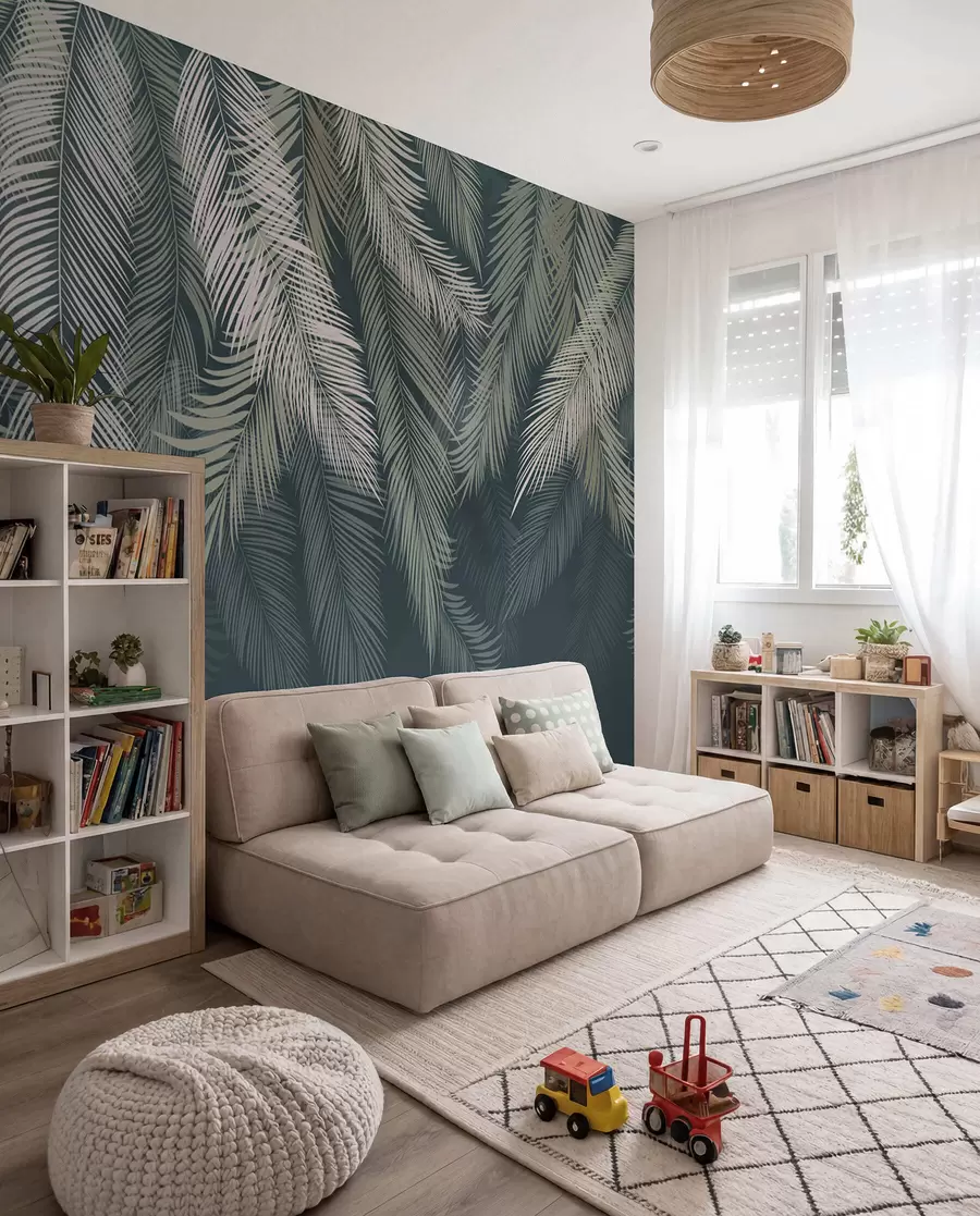 murales de pared Palmas sobre azul petróleo II u48556v2d2