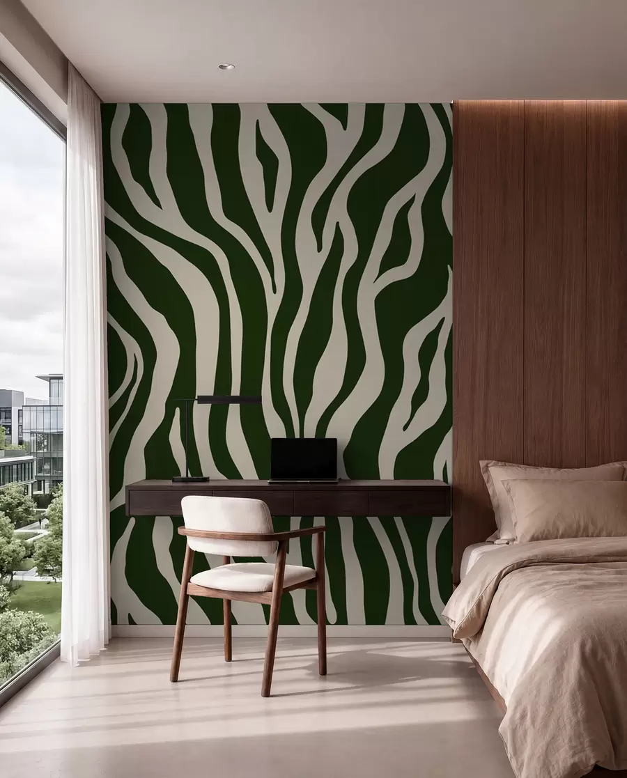 murales de pared Impresión vectorial de piel de cebra en colores verde y blanco u99173v2